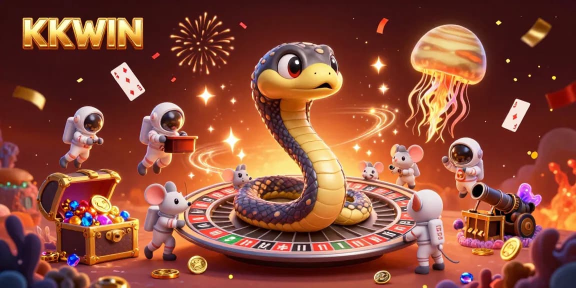 Experience the thrilling atmosphere of KKWIN poker gaming with astronaut mice gambling and a golden jellyfish dealer.