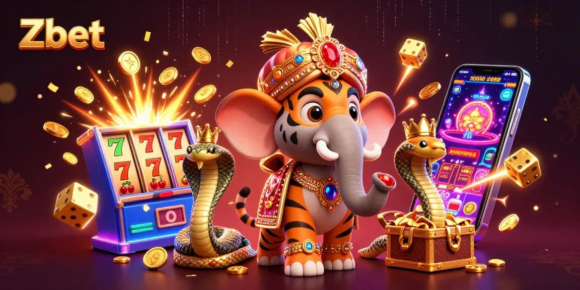 Zbet jackpot carnival scene featuring a lavish maharaja riding an elephant with vibrant casino elements.