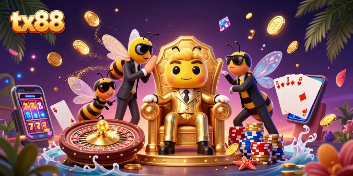 Win big with tx88 in a dynamic 3D casino scene featuring exciting characters and vibrant gaming elements.