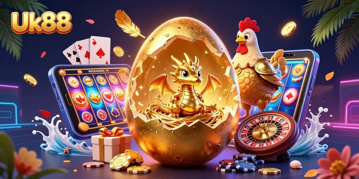 Experience exciting gameplay with Uk88 featuring a golden dragon on poker chips amidst casino treasures.