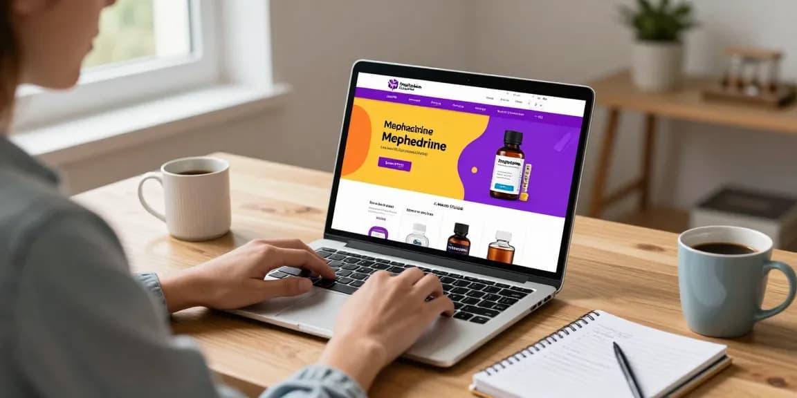 Buy Mephedrone online UK in a secure e-commerce shopping scene showcasing product options and a relaxed atmosphere.