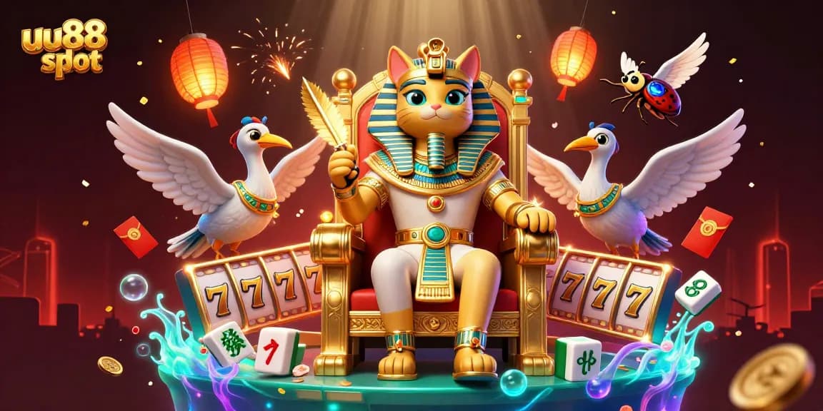 Spin the reels at uu88 slot with pharaoh cat and vibrant casino icons!