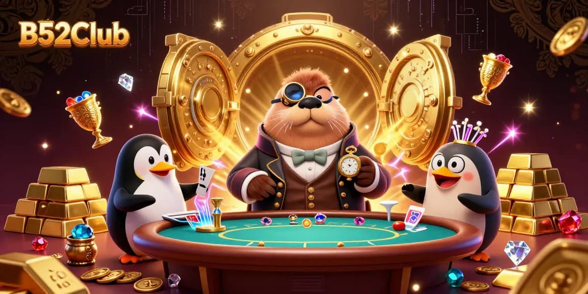 B52Club offers an engaging underwater poker experience with a jolly walrus, penguin dealer, and bluffing pufferfish amidst gold treasures.