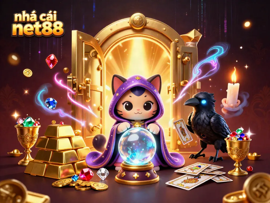 Engage with nhà cái net88's offerings amidst glowing gems and rich casino elements.