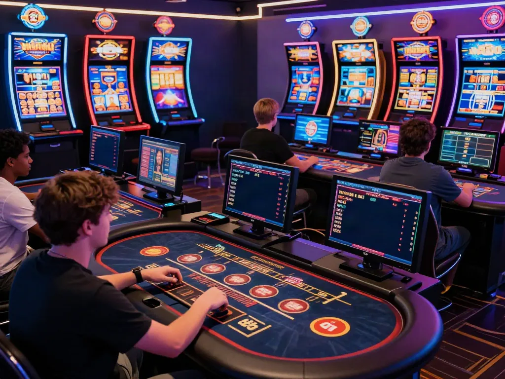 Exciting gaming atmosphere at Nhà cái Nbet with diverse players and vibrant casino interface.