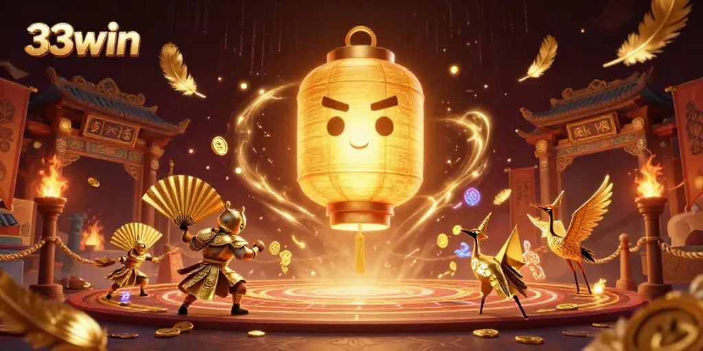 Engage in thrilling gameplay with 33win, surrounded by vibrant gaming symbols and energetic characters.