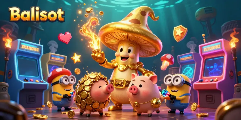Experience gaming excitement with Balislot; a wizard and treasures await in this animated scene.