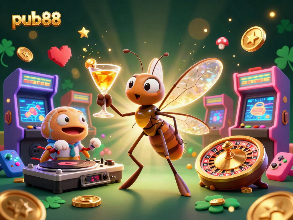 Experience the excitement of pub88 with vibrant casino elements and animated characters.