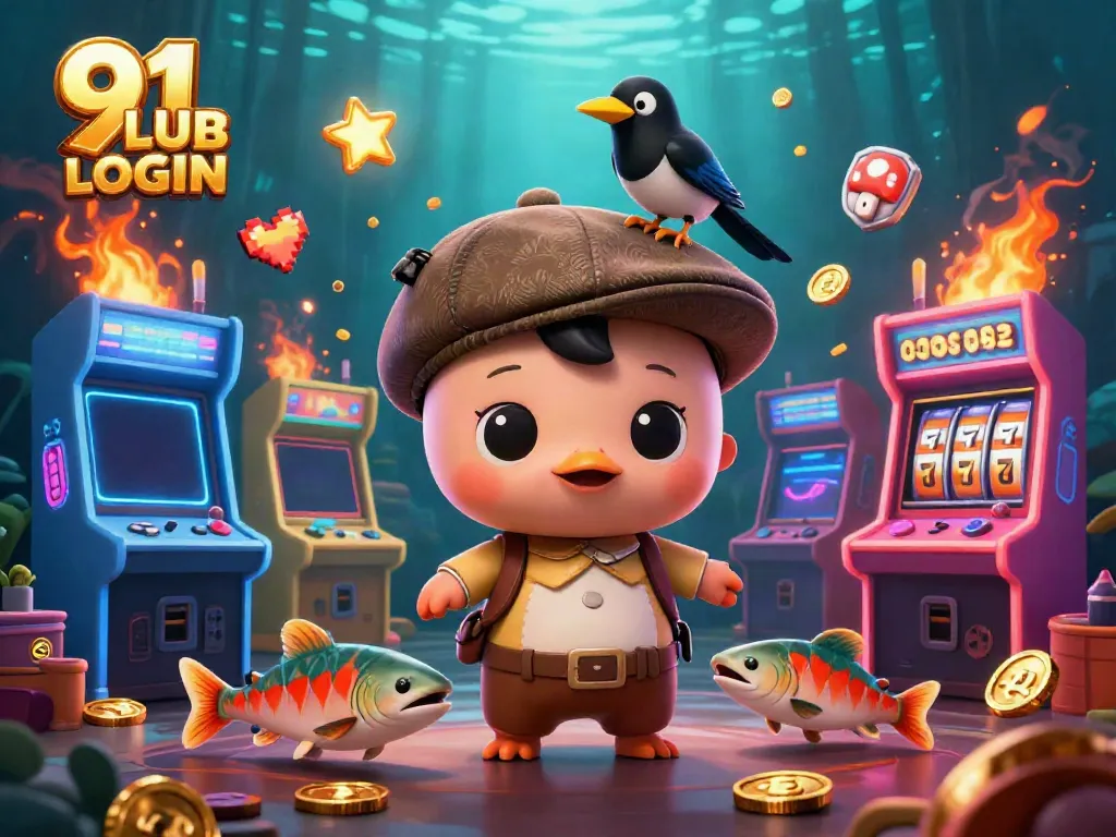 Engage with the 91 CLUB LOGIN scene showcasing a playful Loch Ness monster and vibrant casino elements.