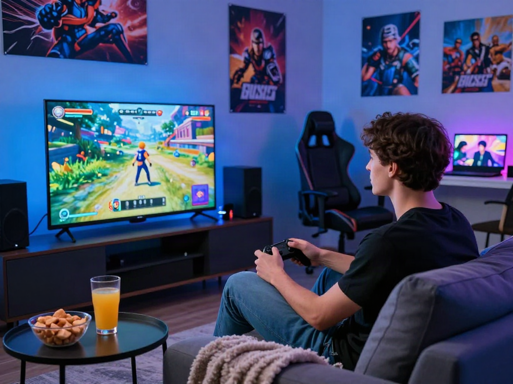 Engaging porngame experience in a cozy gaming setup.