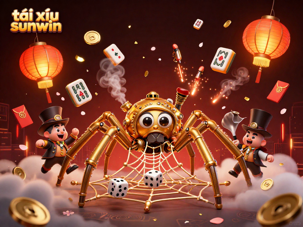Experience the thrill of tài xỉu sunwin in this vibrant casino illustration filled with colorful gaming elements.