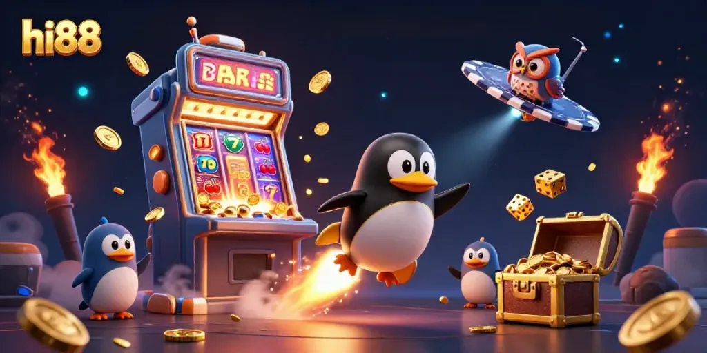 Experience exhilarating jackpots with hi88's immersive casino adventure, featuring animated characters and vibrant game elements.