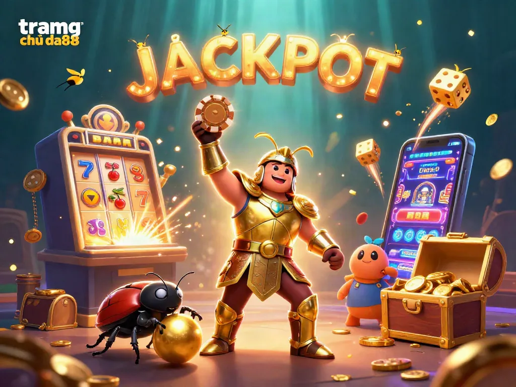 Engage with the thrilling experience of tramg chủ da88 as a playful hercules beetle celebrates a jackpot victory!