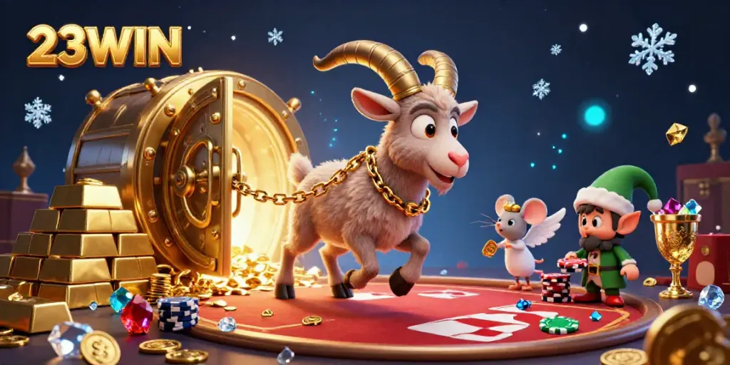 Experience the stunning 23WIN holiday-horror casino with animated characters, treasure, and excitement.