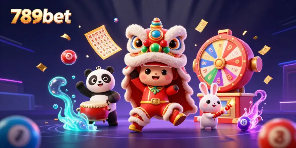 Experience the excitement of 789bet with colorful characters and lottery elements in a dynamic casino scene.