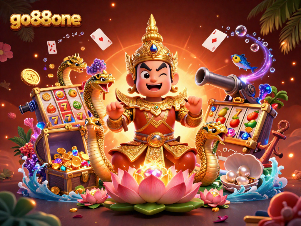 Engage in thrilling games at go88one, featuring vibrant slot reels and energetic characters.