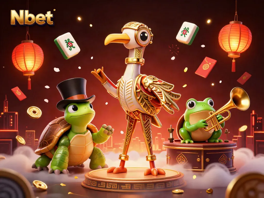 Nbet unleashes excitement at the casino with vibrant characters, mahjong tiles, and lucky symbols.