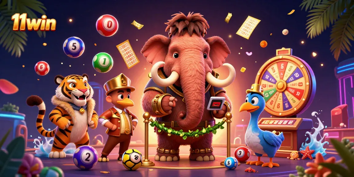 Engage with 11win's vibrant casino scene featuring dynamic lottery elements and engaging characters.