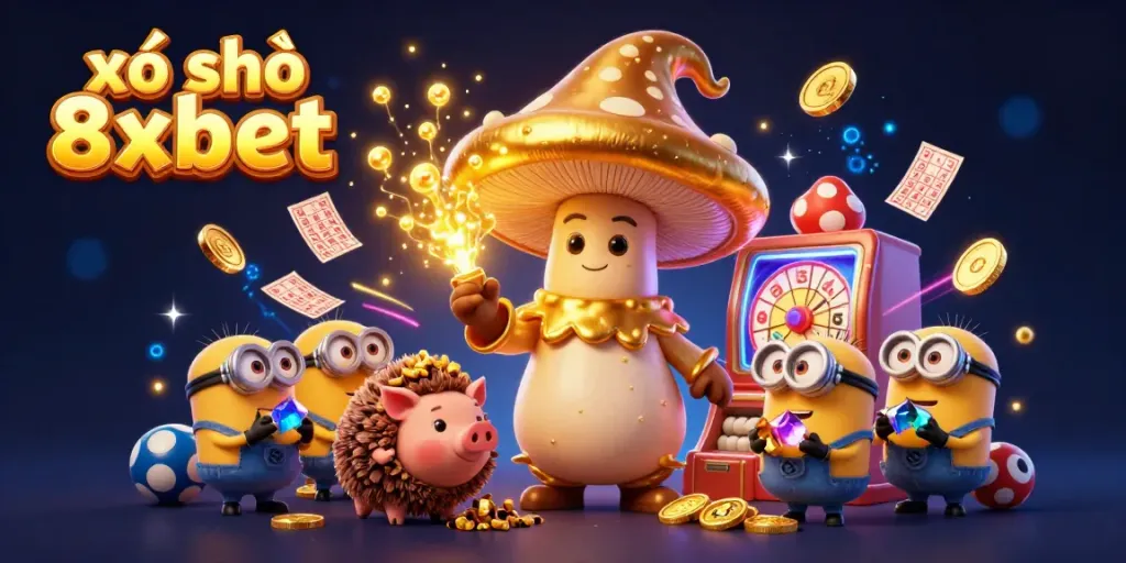 Experience the excitement of xổ số 8xbet with our vibrant 3D illustration featuring magical characters and lottery elements.
