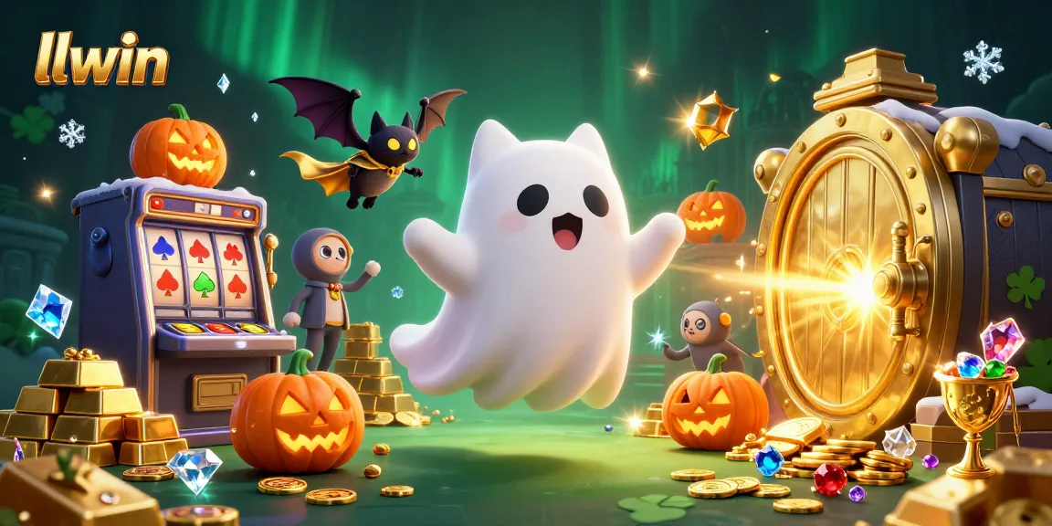 Experience thrilling gaming at llwin with a vibrant haunted casino scene featuring a friendly ghost cat.