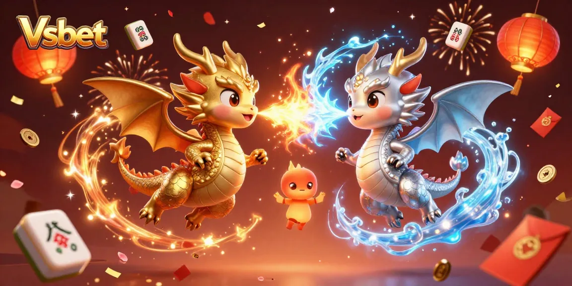 Join the excitement of Vsbet with fiery dragons and vibrant casino elements enhancing the gambling experience.