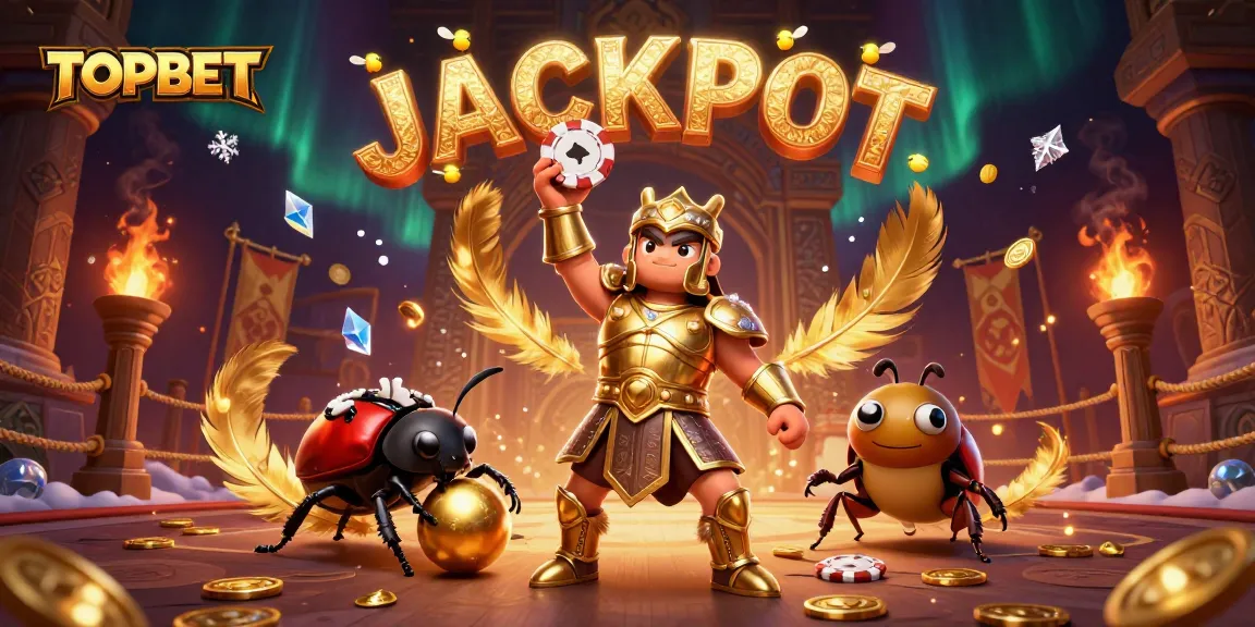 TOPBET offers a thrilling casino experience with vibrant characters celebrating a jackpot victory.